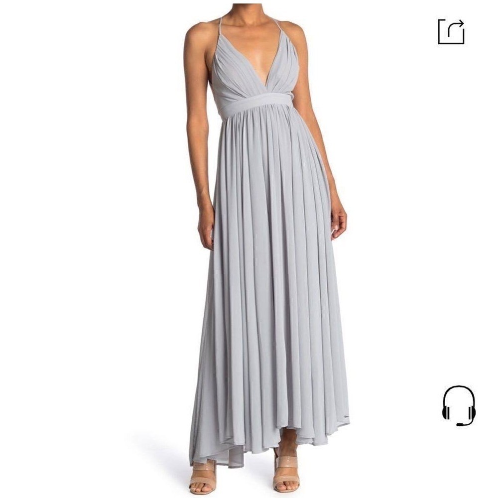 NEW! Meghan Los Angeles Gray Chiffon V-Neck Maxi Dress XL NWT